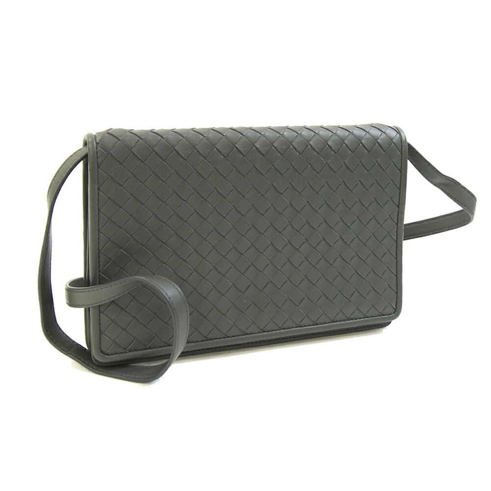 BOTTEGA VENETA Gray Leather Intrecciato Shoulder Bag